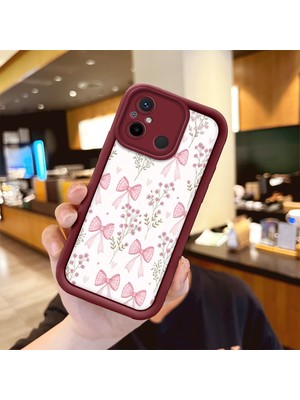 HONTINGA Poco C55 ile Uyumlu Kılıfı Düşüme Önleyici Basitlik Anti Düşme Kamera Korumali Süs Eşyası Bordo Desen Yumuşak Silikon Telefon Kılıfı Kadın ve Erkek Için Uygundur K2-7133