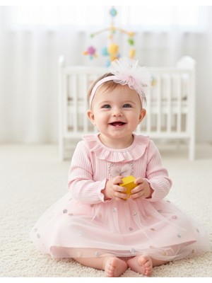 MİNİM Puanlı Tüllü Saç Bantlı 2 Li Kız Bebe Elbise - Bayramlık - Doğum Günü