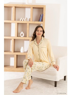 Pijamoni Çiçek Desenli Milan Kumaş Kadın Pijama Takımı