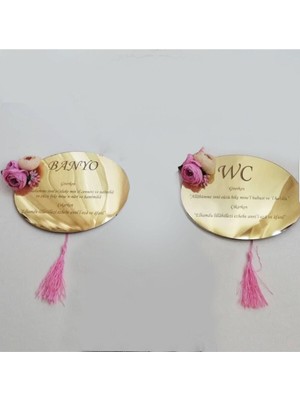 Evsay Wc Banyo Yazılı Duvar Süsü Duvar Dekoru 25CM 2li Set