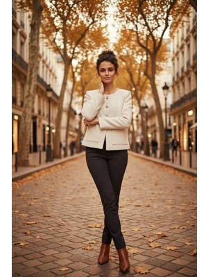 Seviliko Kadın Geniş Cepli Düğme Detaylı Kısa Tüvit Ceket