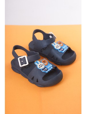 Craftique Lacivert Kaydırmaz Tabanlı Erkek Çocuk Terlik Hayvan Figürlü Sandalet Kreş Havuz Günlük Ayakkabı