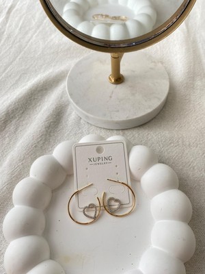 Vıp Xuping Kalp Detaylı Ince Halka Küpe