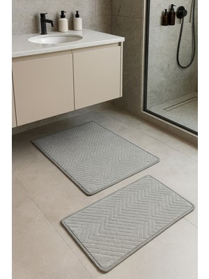 Maisoria Banyo Paspas Seti 2'li Gri Yumuşak Kaymaz Taban Yıkanabilir Leke Tutmaz 60X100-40X60