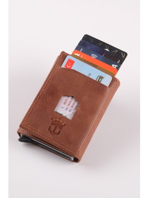 Ancora Leather Hakiki Deri Crazy Deri Erkek Cüzdanı Otomatik Kartlık Mekanizmalı Taba Çıt Çıtlı