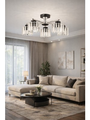 ESSLİGHT CEMRE 5 Lİ PLAFONYER AVİZE KRİSTAL TAŞLI MODERN DEKORATİF AYDINLATMA