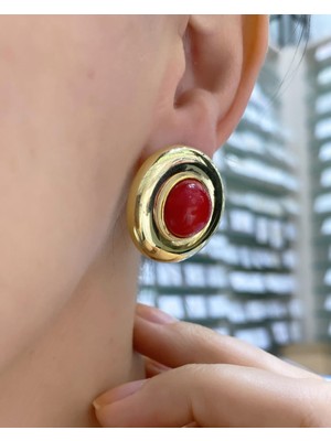 Mistik Silver Yuvarlak Geometrik Çokgen Gümüş Küpe | Büyük Taşlı Küpeler | Gümüş Minimalist Küpe