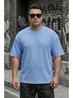 Oksit Kapty Erkek Büyük Beden Battal Basic Bisiklet Yaka Pamuklu T-Shirt Rahat Kesim Unisex Sevgili Kombini