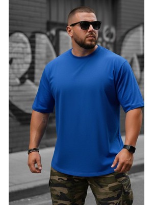 Oksit Kapty Erkek Büyük Beden Battal Basic Bisiklet Yaka Pamuklu T-Shirt Rahat Kesim Unisex Sevgili Kombini