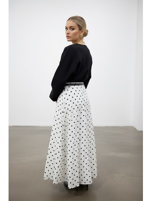 Molly Nelly Kadın Pileli Puantiyeli Uzun Fermuarlı Etek