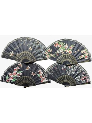 Nevamel Plastik Siyah Kumaş Yelpaze 12'li Set