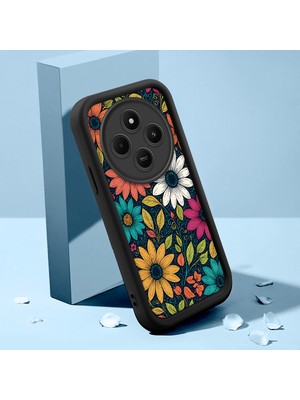 HONTINGA Xiaomi Redmi 14C ile Uyumlu Kılıfı Düşüme Önleyici Basitlik Anti Düşme Kamera Korumali Güzel Çiçekler Siyah Desen Yumuşak Silikon Telefon Kılıfı Kadın ve Erkek Için Uygundur K2-0249