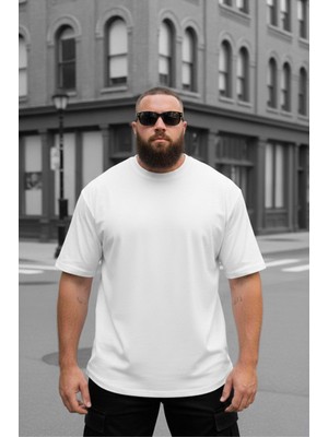 Oksit Kapty Erkek Büyük Beden Battal Basic Bisiklet Yaka Pamuklu T-Shirt Rahat Kesim Unisex Sevgili Kombini