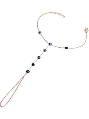 Mistik Silver 925 Ayar Gümüş Nazar Boncuklu Şahmeran Bileklik – El Yapımı, Ayarlanabilir Zincirli - Rose Renk