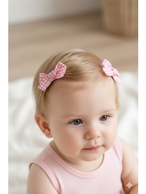 Ekoseli Mor ve Pembe 4'lü Kız Bebek Çocuk Tokası