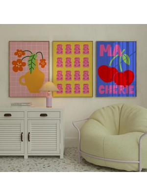 Pam Studio Renkli Pop Art Poster Seti – Gummy Bear, Çiçek Vazo Tasarımı | Modern Duvar Dekoru 3’lü Set