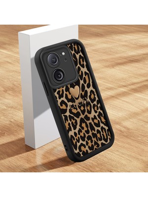 HONTINGA Xiaomi Mi 13T Pro ile Uyumlu Kılıfı Düşüme Önleyici Basitlik Anti Düşme Kamera Korumali Pardalı Kalp Siyah Desen Yumuşak Silikon Telefon Kılıfı Kadın ve Erkek Için Uygundur K2-0250