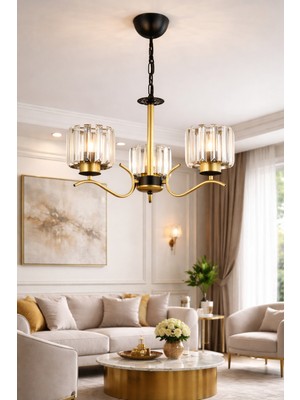 Esslight Ayla 3’lü Eskitme Kristal Taşlı Avize Salon Mutfak Yatak Odası Modern Aydınlatma