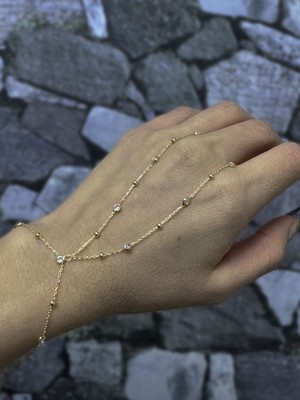 Mistik Silver Top Zincir ve Taşlı Gümüş Şahmeran Bileklik – Trend Gümüş Aksesuar - Gold Renk