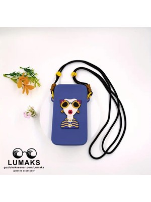 Lumaks Kadın Şık Figürlü Askılı Silikon Gözlük ve Telefon Çantası – Mor (10X18X2.4 Cm)