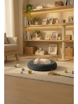Eda Hacıoğlu Edam Bedding Group Peluş Yuvarlak Yavru Kedi Yatağı – Yumuşak Teddy Kumaş, Konforlu ve Kedi Minderi