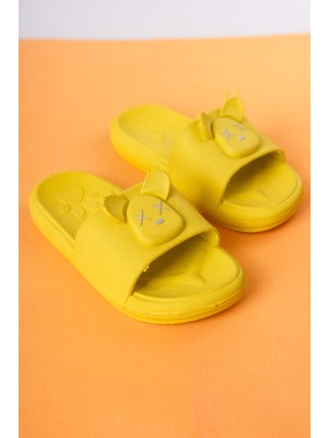 Craftique Sarı Kız / Erkek Çocuk Terlik Kaydırmaz Tabanlı Hayvan Figürlü Kreş Havuz Günlük Yaz Ayakkabı