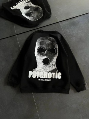 Marsilyan- Kışlık Bisiklet Yaka Baskılı Sweatshirt - Siyah