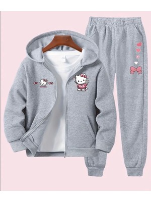Punix Kids Punıx Kids Özel Seri Hello Kitty Baskılı Kapüşonlu Tam Fermuarlı Kışlık 2 Li Kız Çocuk Eşofman Takımı