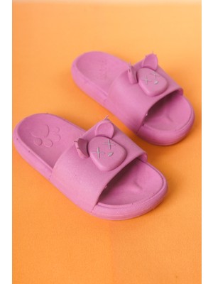 Craftique Pembe Kız Çocuk Terlik Kaydırmaz Tabanlı Hayvan Figürlü Kreş Havuz Günlük Yaz Ayakkabı