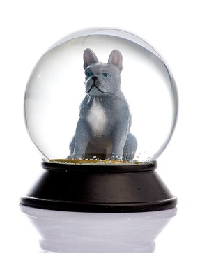 Storemax Cam ve Reçine Altın Patiler Köpek French Bulldog (Gri) Kar Küresi Hediye