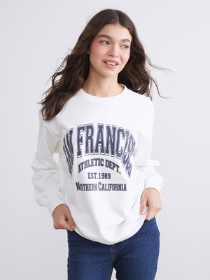 Lc Waikiki Yeni Sezon San Francisco Baskılı Oversize Kadın Sweatshirt