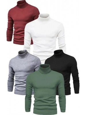 Marsilyan- 5 Adet Unisex Kaşkorse Boğazlı Full Likralı Fitilli Body Kazak