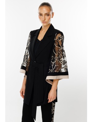 Modailgi Kolları Evaze Güpürlü Uzun Ceket  7113