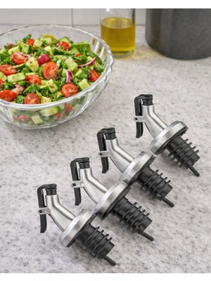Kitchen Pembelia 4’lü Şişe Ucu Servis Aparatı Damlalık Yağdanlık Tıpa Mantar Kapak Damlatmaz Tıpa