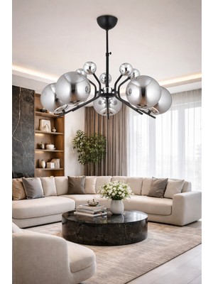 ESSLİGHT BESTE 5 Lİ SARKIT AVİZE FÜME GLOB CAMLI MODERN DEKORATİF AYDINLATMA