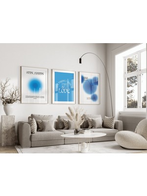 Pam Studio Mavi Spiritüel Enerji Poster Seti – 3’lü Ilham ve Denge Temalı Modern Duvar Tablosu