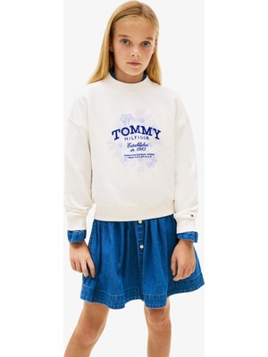 Tommy Hilfiger Flock Flower Crew Neck Çocuk Beyaz Sweatshirt.ybh