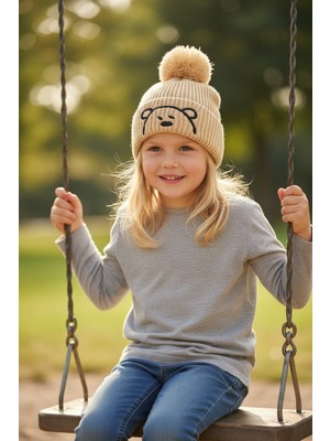 Erkek Çocuk 1-4 Yaş Içi Polarlı  Ayıcık Bere