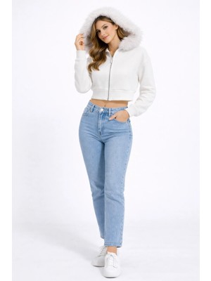 Cemo Kürk Detaylı Crop Sweatshırt