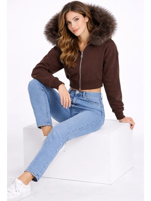 Cemo Kürk Detaylı Crop Sweatshırt