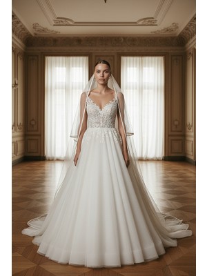 S&G Gelinlik 3 Metre Uzunluğunda Biyeli Gelin Duvağı