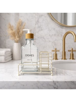 Zürih Collection Modern Şeffaf Renk Tekli Sıvı Cam Sabunluk – Bambu Kapaklı - Tezgah Üstü