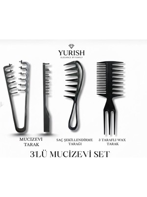 Yurish Mucizevi 3'lü Tarak Seti Saç Şekillendirme Tüm Saçlar Için