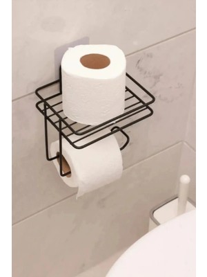 yapışkanlı metal tuvalet kağıdı tutucu raflı – delme gerektirmeyen banyo askısı