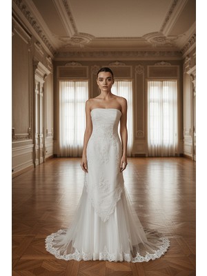 S&G Gelinlik Şg Düz Gipür Işlemeli Gelinlik