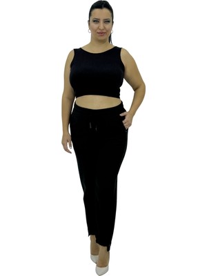 Carmito Büyük Beden Kaşmir Dokulu Mom Yüksek Bel Paça Detaylı Kadın Pantolon