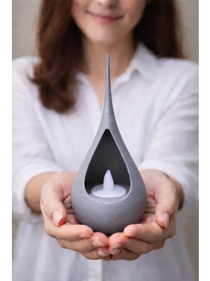 Tea Lıght, Modern Masaüstü Su Damlası Dekor Süsü, LED Işıklı - 17 cm Boy
