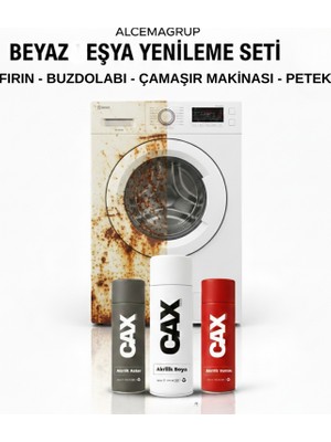 Çamaşır Makinesi Boyama Seti -Pas Önleyici Astar, Sararmaz Beyaz Boya ve Suya Dayanıklı Vernik 400ML