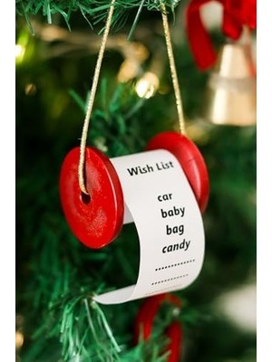 & Yılbaşı Ağacı Süsü Kırmızı Dilek Hediye Liste Makarası