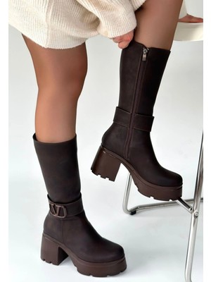 Trivogue Moki Kahverengi Nubuk Topuklu Çizme